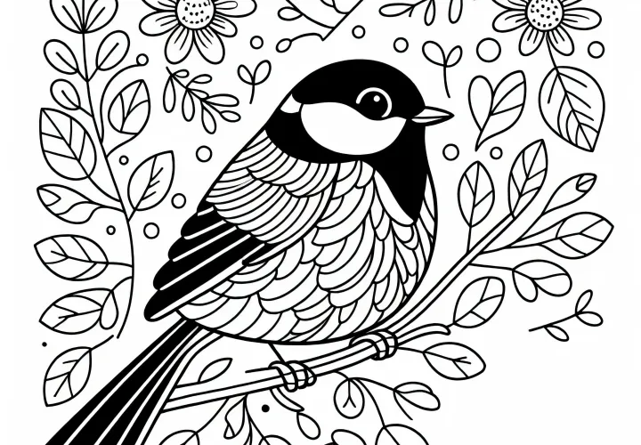 Kresba vtáka sýkorky na farbenie zadarmo
