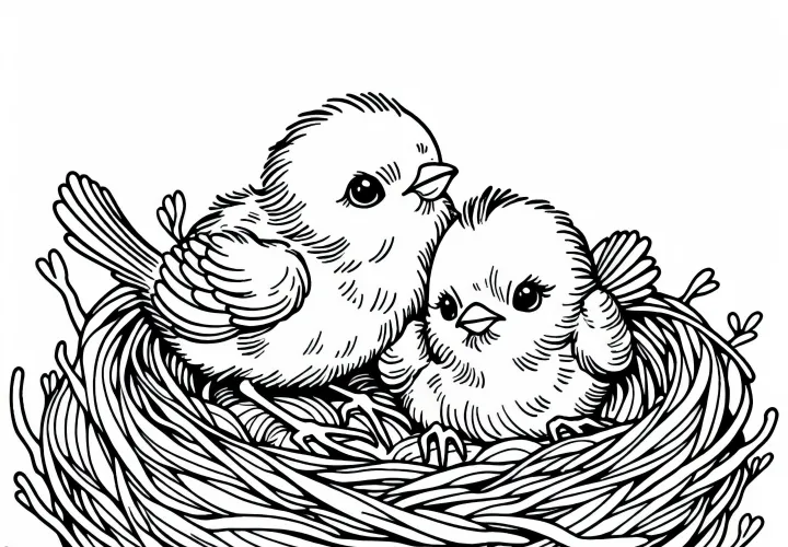 Mladé vtáky v hniezde – Maľovanka zadarmo