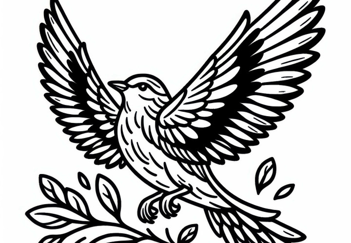 Paukštis išskleidžia savo sparnus – nemokama dažymo forma