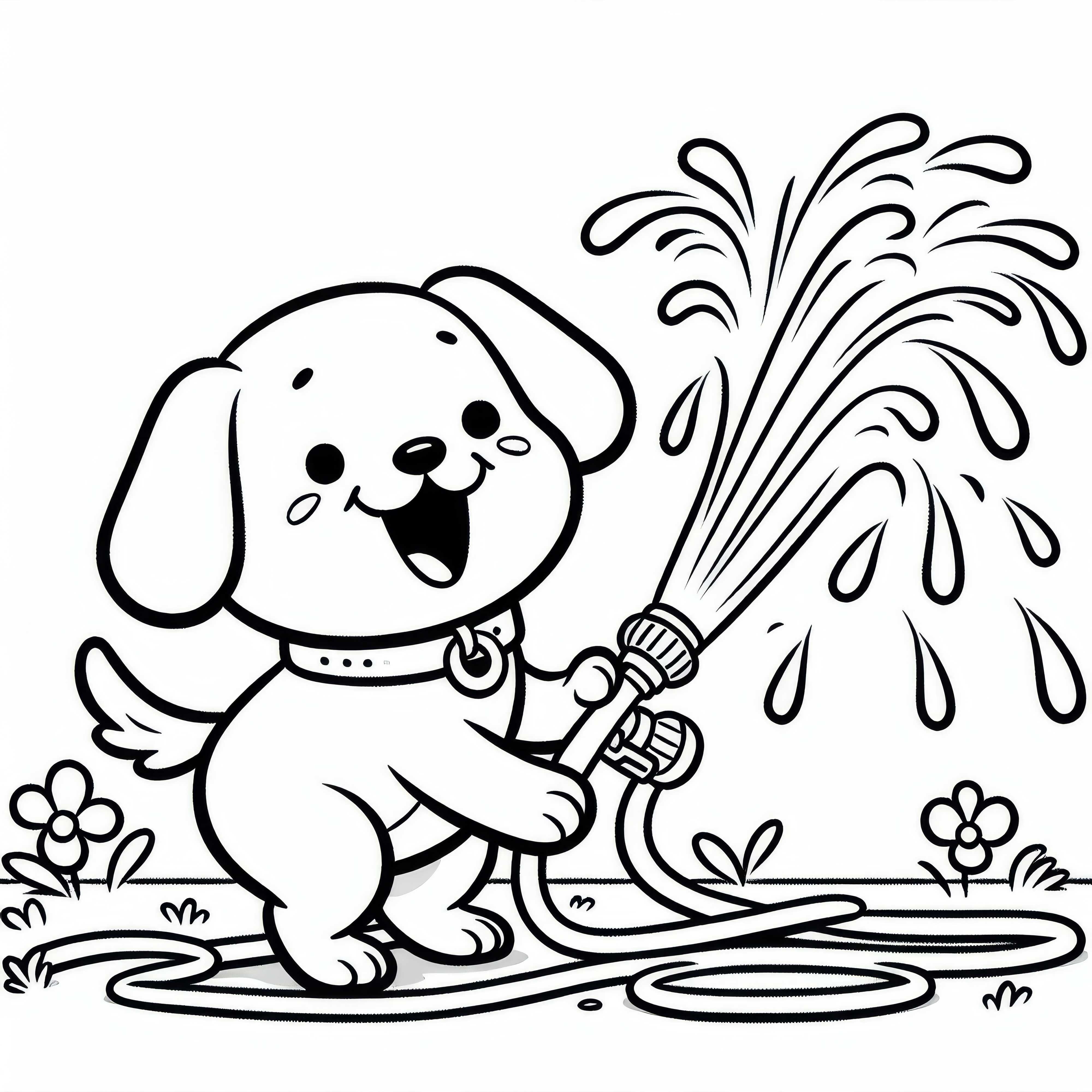 Cão brinca com mangueira – Desenho para colorir grátis