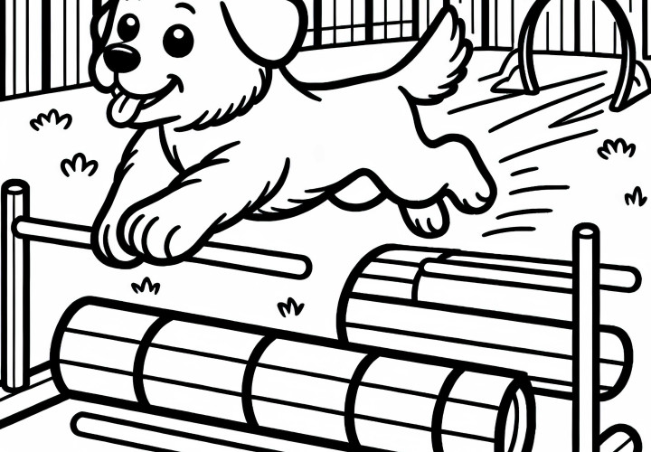 Desenho para colorir de um cachorro no canil – Gratuito para download