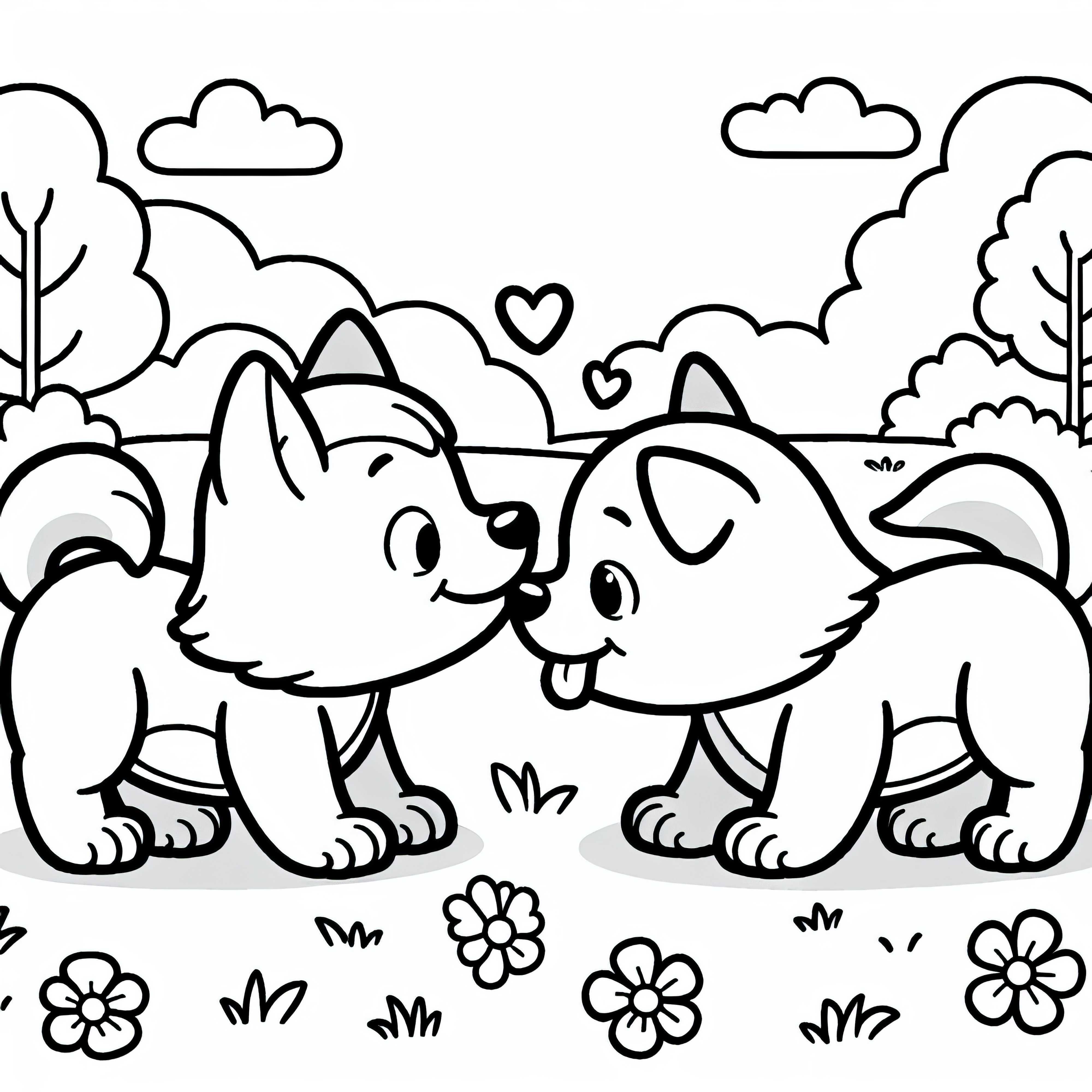 Dois cães se cheiram no parque - Desenho para colorir gratuito