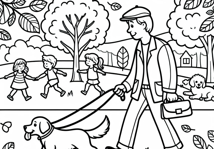 Passeio no parque com cachorro desenho para colorir grátis