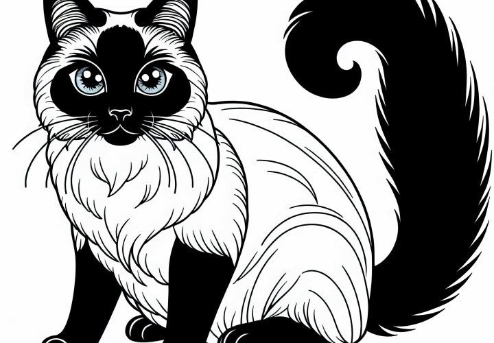 Coloring template of a Siamese cat for free printing and coloring