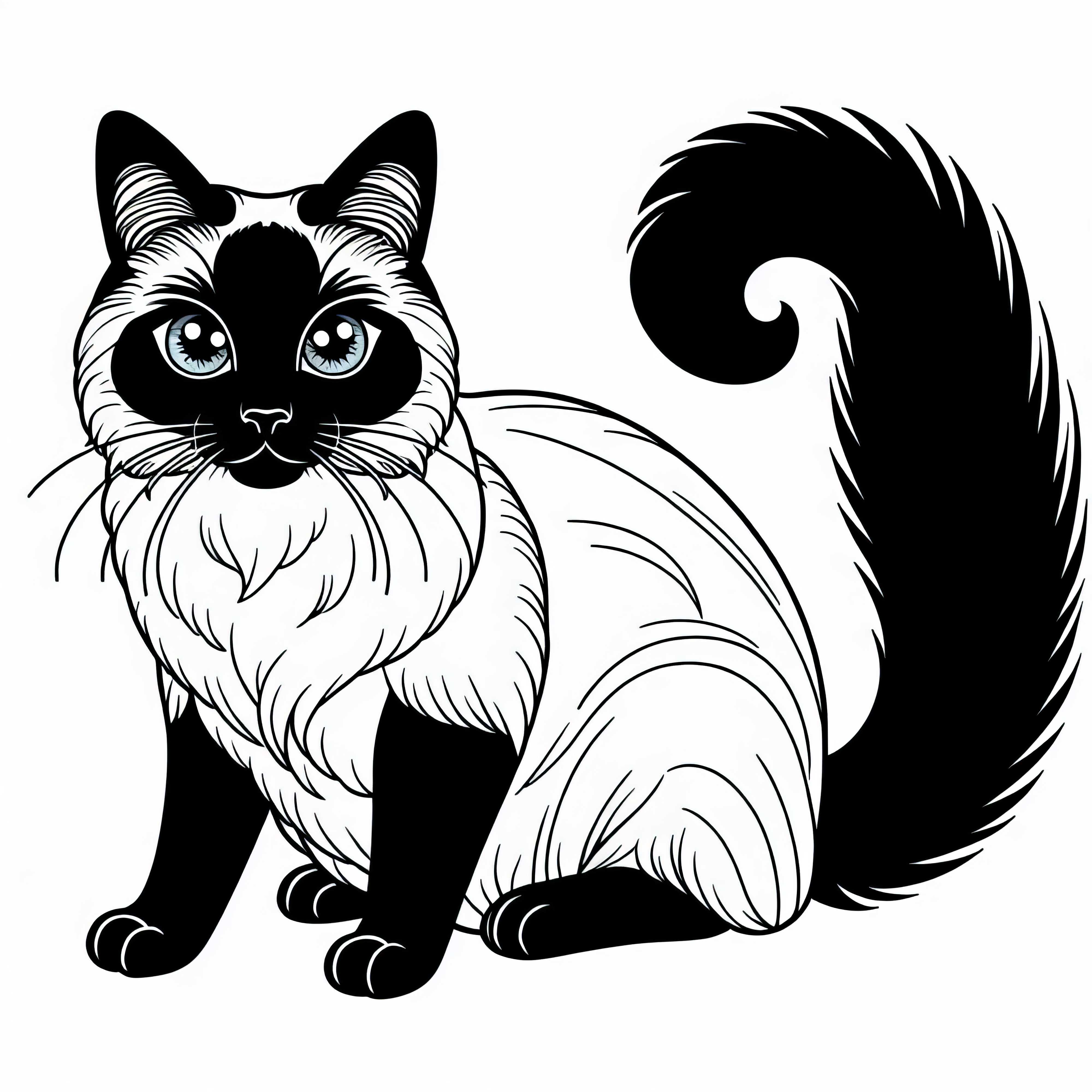 Coloring template of a Siamese cat for free printing and coloring