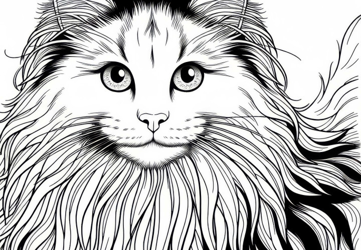 Free coloring template of a Turkish Angora cat