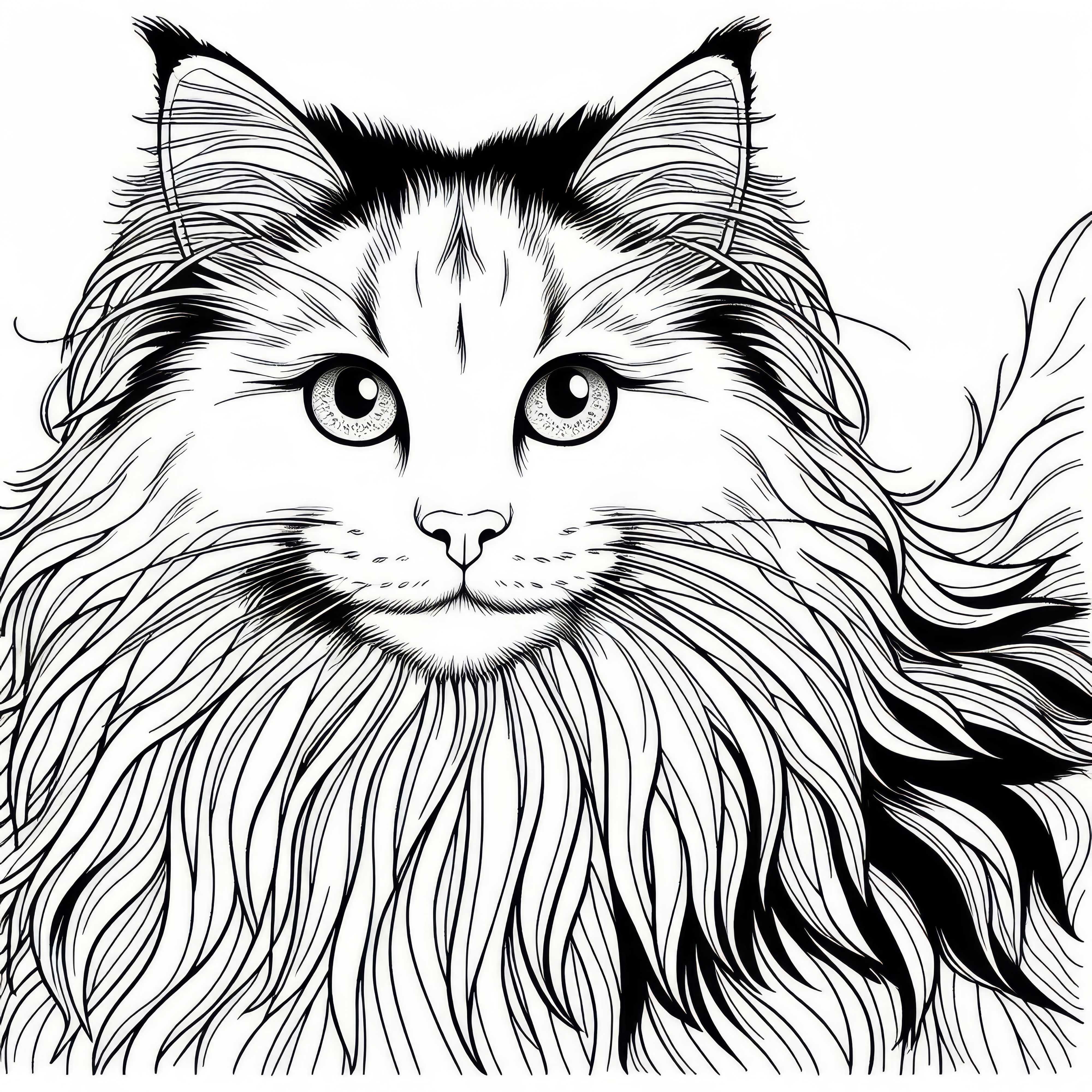 Free coloring template of a Turkish Angora cat Free coloring page of a Turkish Angora cat