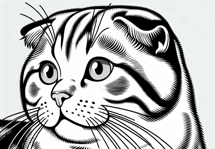 Free download of a coloring page of a cat in Scottish Fold style