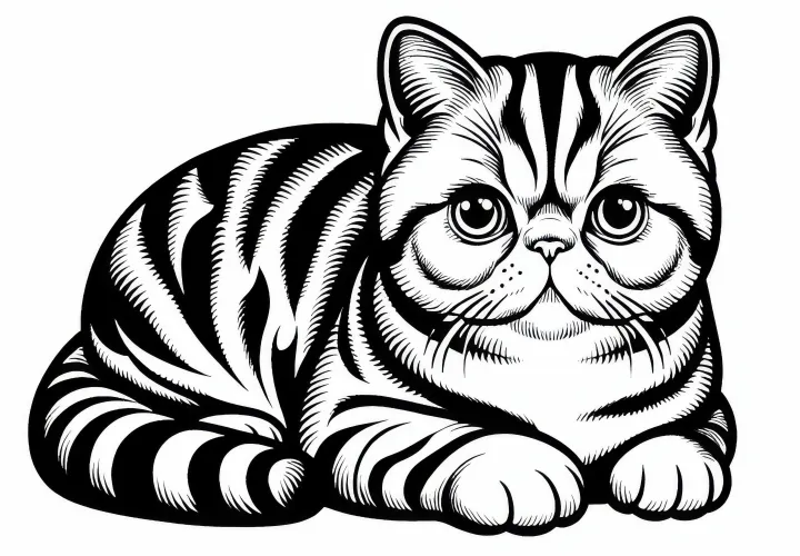 Zadarmo vymaľovávací obrázok exotickej krátkosrstej mačky