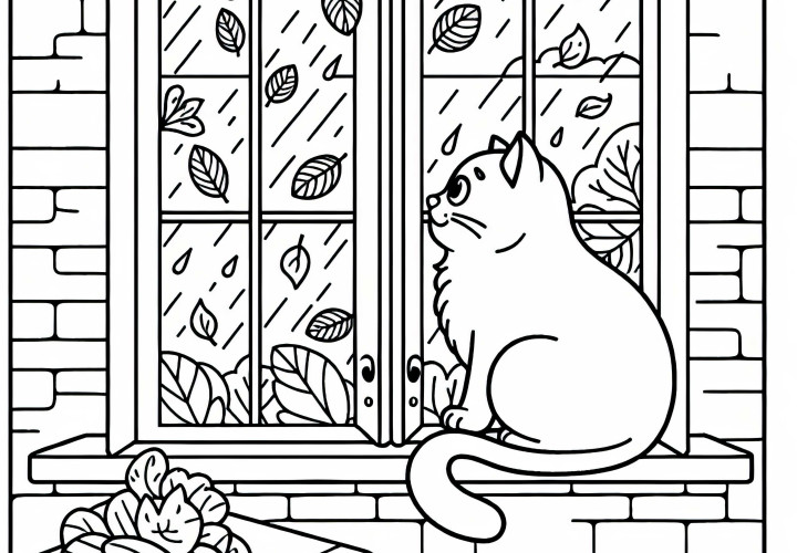 Cat sitting on windowsill - Free coloring page download