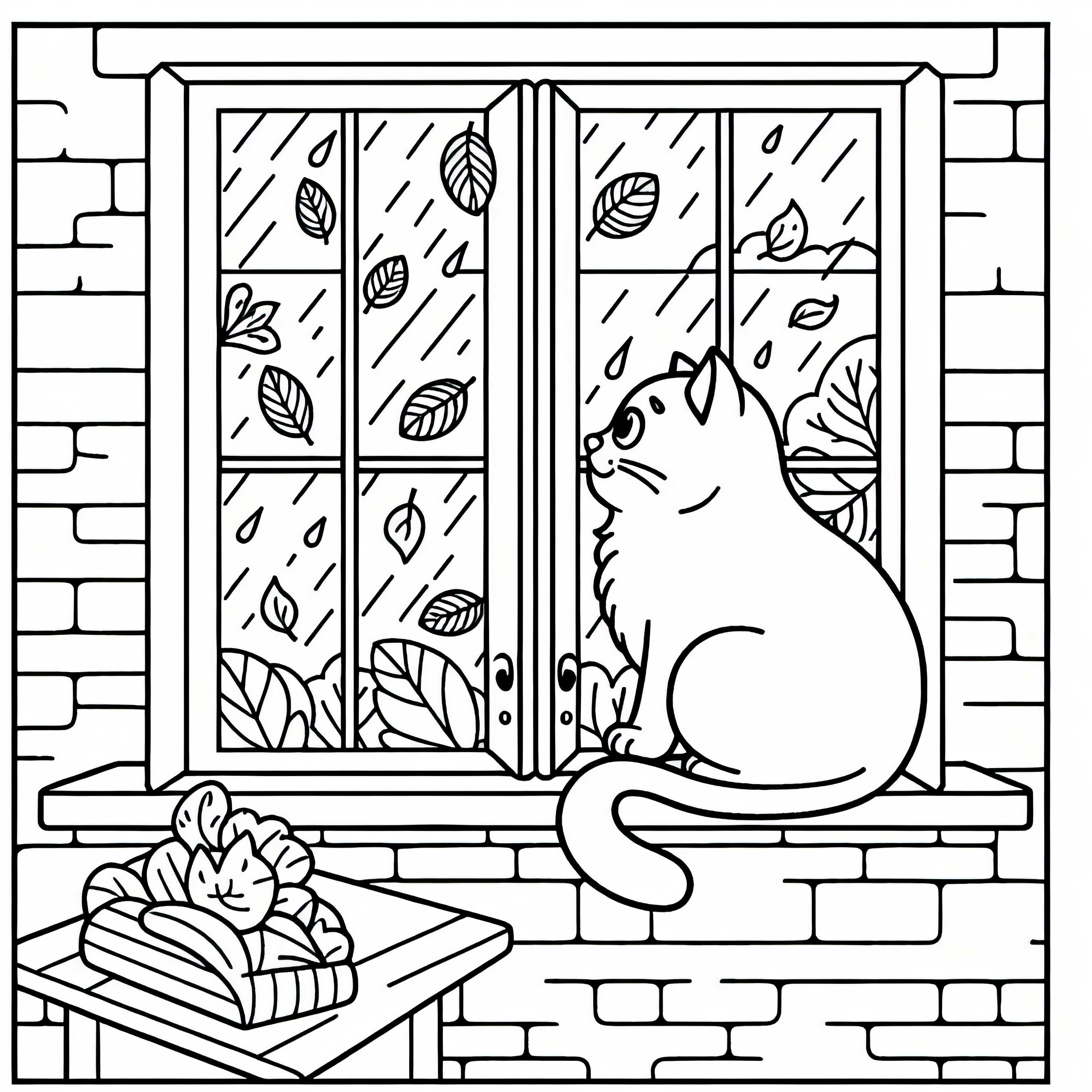 Cat sitting on windowsill - Free coloring page download