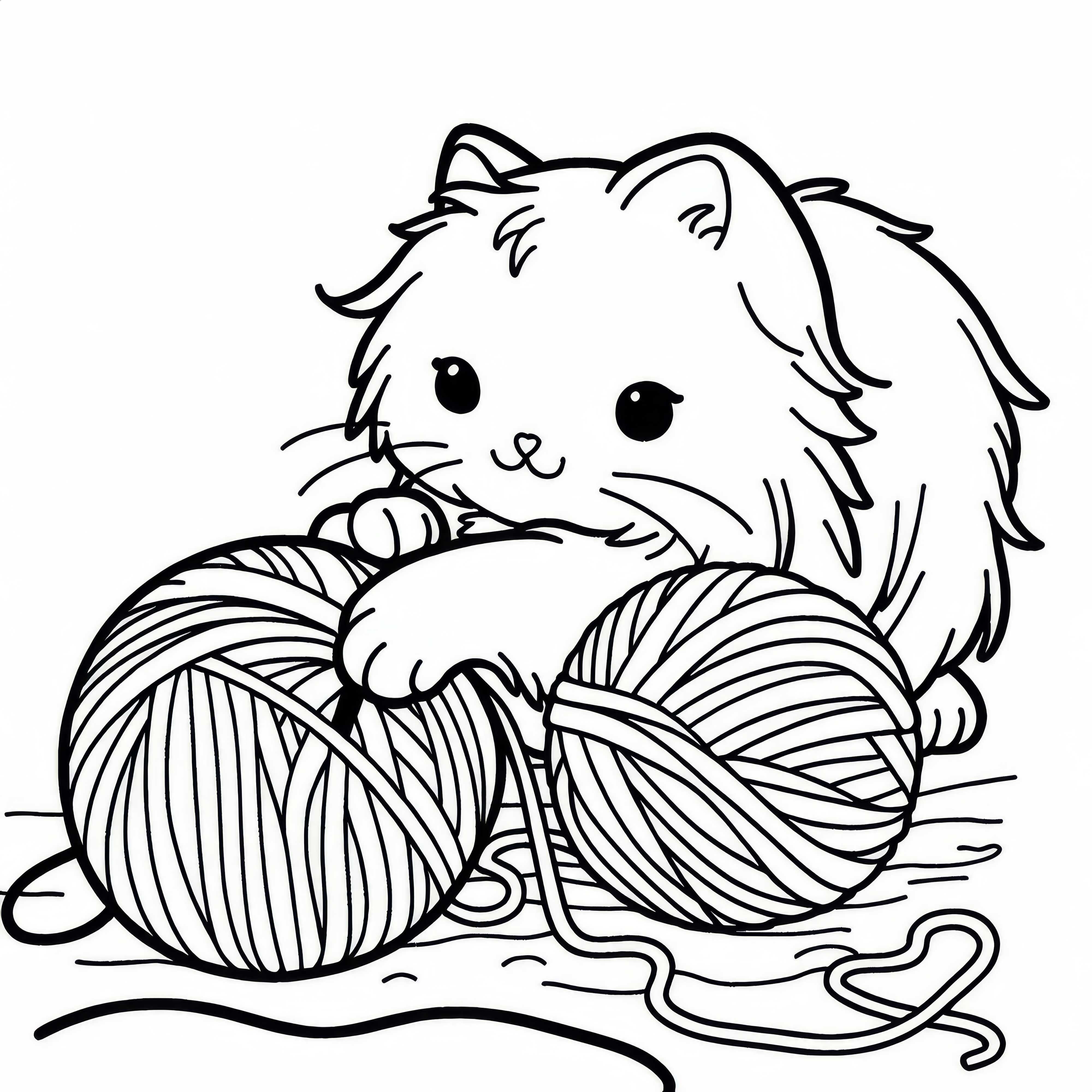 Cat playing with a ball of yarn - Free coloring page
