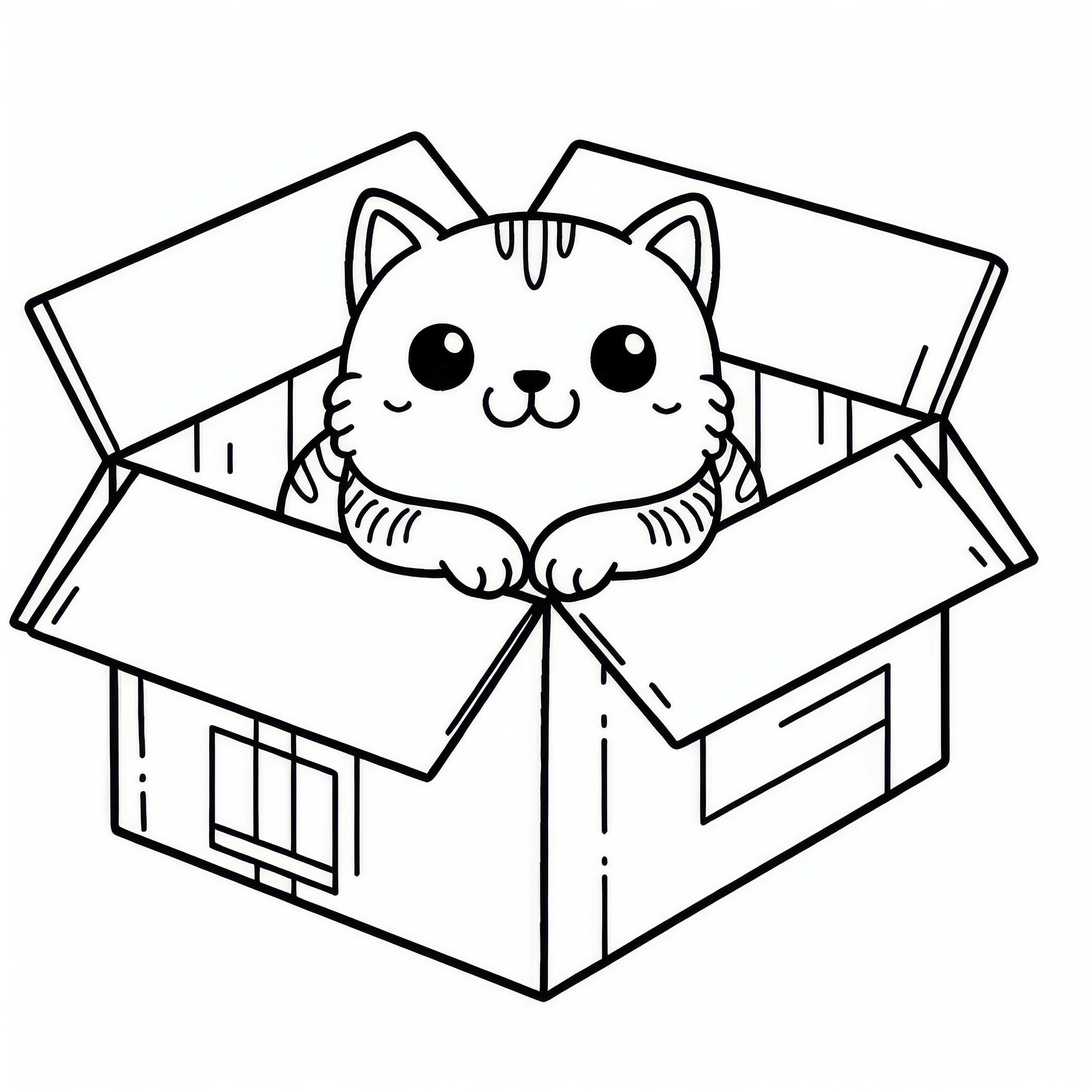Cat sitting in cardboard box - Free coloring page