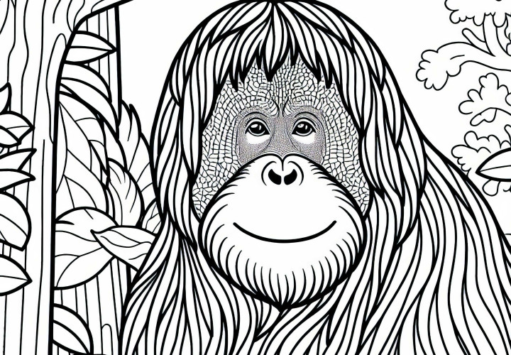 Disegno da colorare di un orangotango - Immagine di scimmia gratuita da colorare