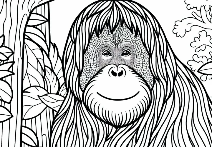 Vymaľovánka orangutana - Bezplatný obrázok opice na vymaľovanie
