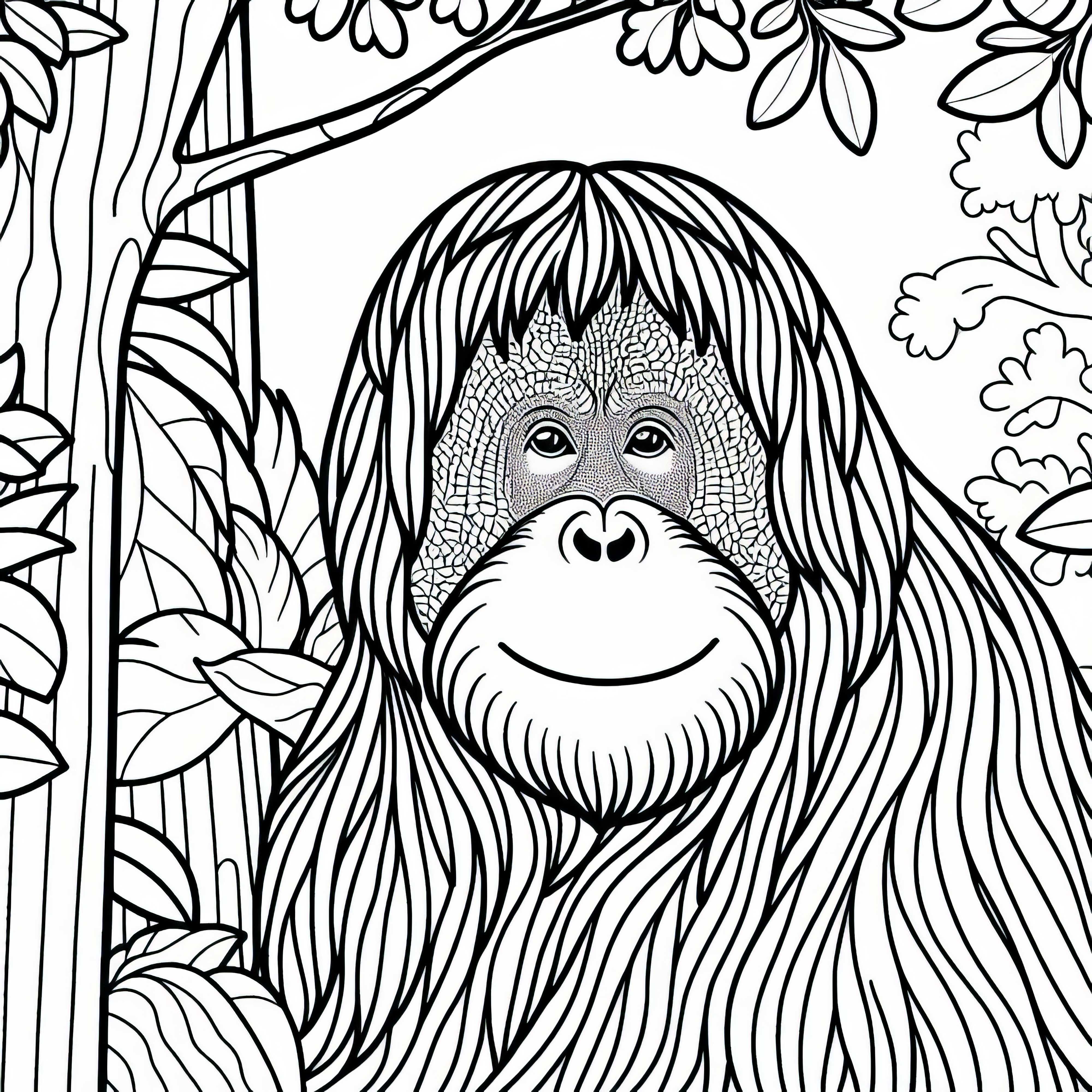 Disegno da colorare di un orangotango - Immagine di scimmia gratuita da colorare