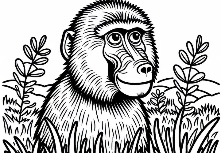 Vymaľovánka: Pavián, Opica – Zadarmo na stiahnutie