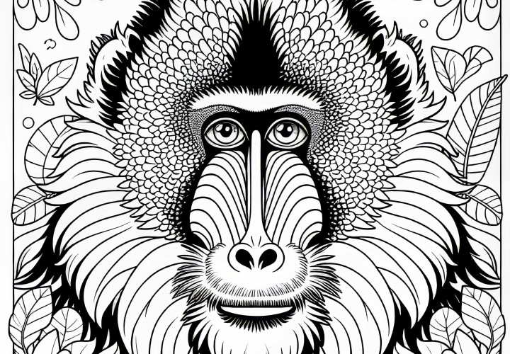 Mandrillo disegno da colorare per scimmie - Divertimento da colorare gratuito
