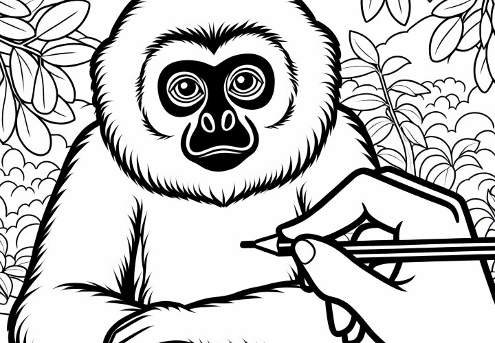 Disegno da colorare di un gibbon: motivo di scimmia da colorare gratuitamente