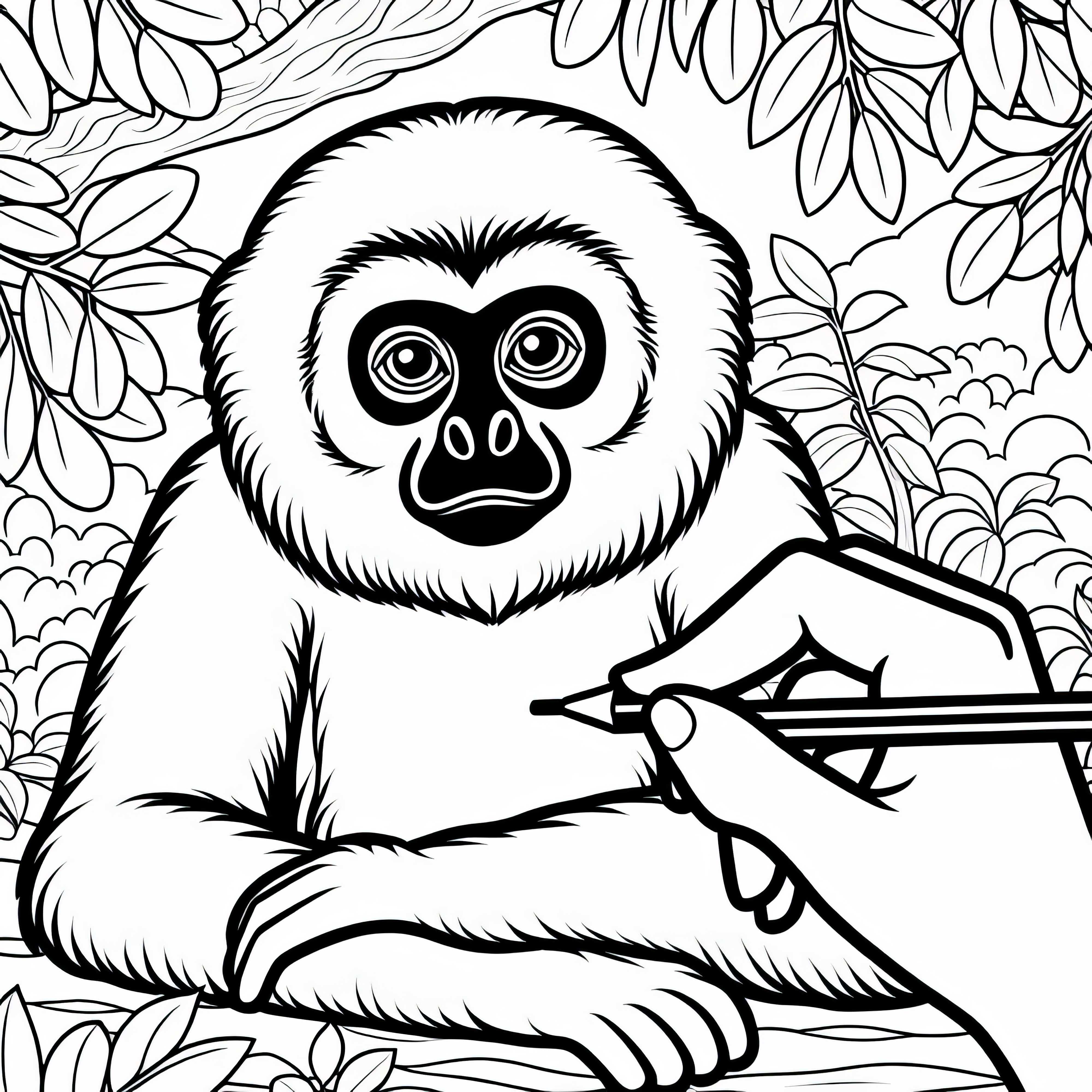 Disegno da colorare di un Gabbiano: Motivo di scimmia gratuito da colorare Disegno da colorare di un gibbone: motivi di scimmia gratuiti da colorare