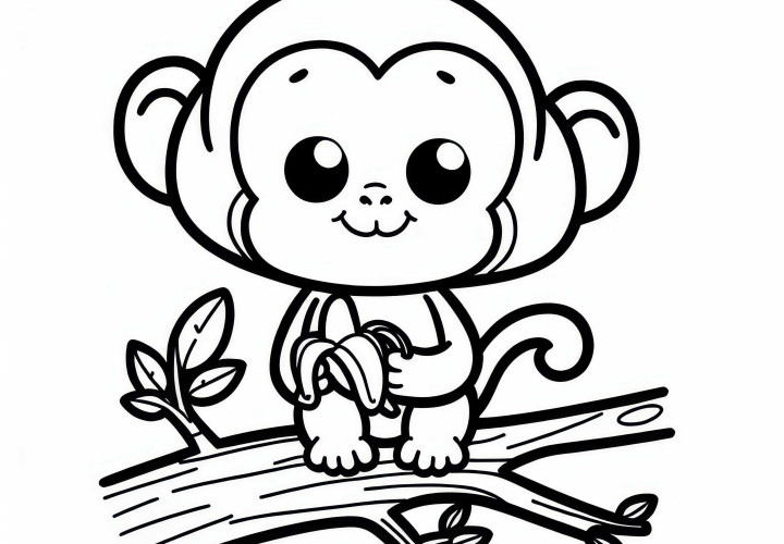 La scimmia tiene una banana in mano - Disegno da colorare gratuito