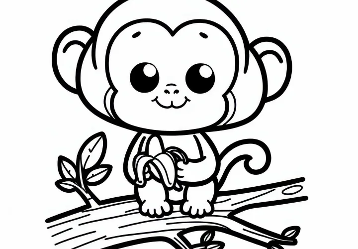 Opica drží banán v ruke - Omalovánka zadarmo