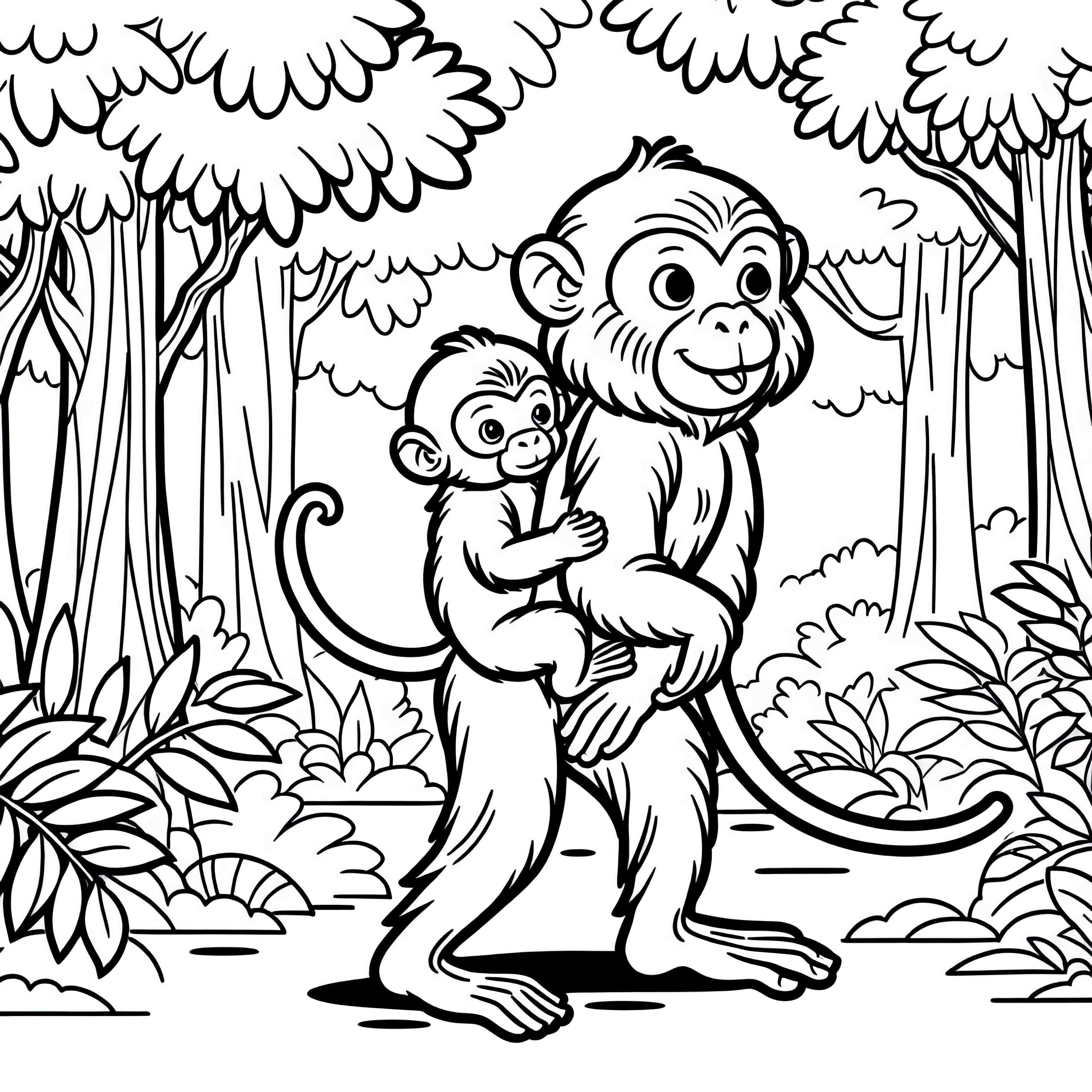 La mamma scimmia porta il bambino sulla schiena – Disegno da colorare gratis