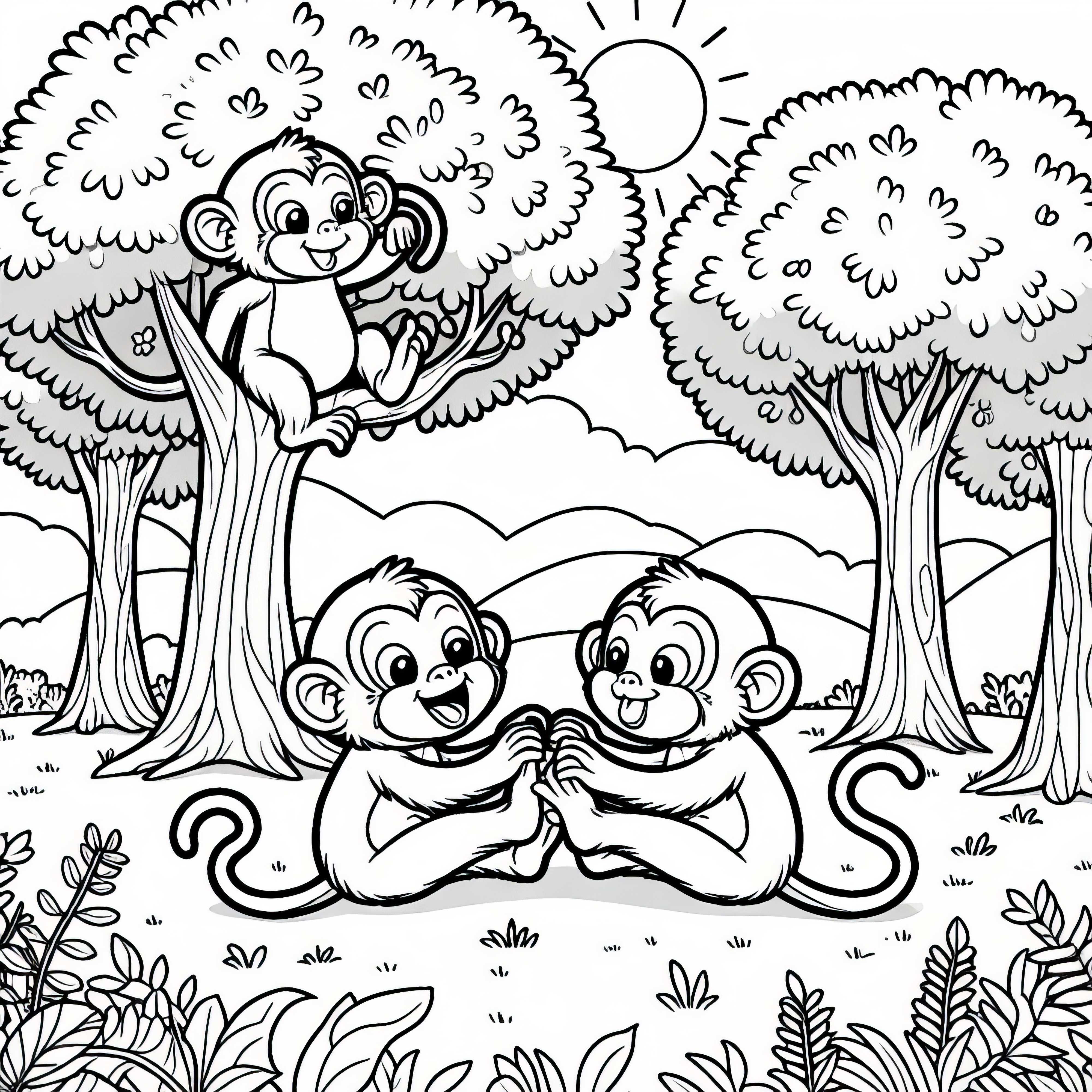 Le scimmie giocano insieme – Immagine da colorare gratuita Scimmie che giocano insieme – Immagine da colorare gratuita