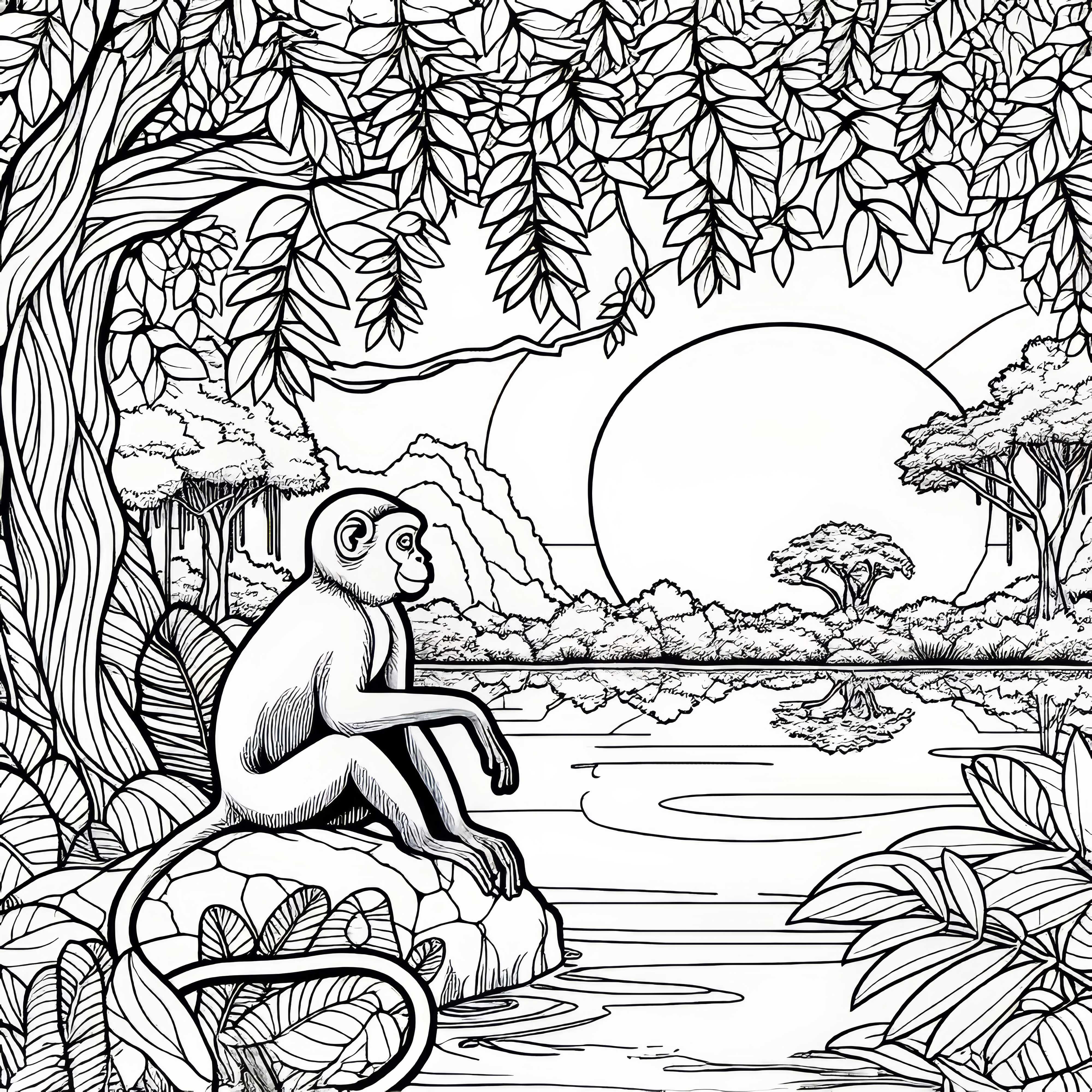 Una scimmia è seduta su una roccia e guarda lontano – Disegno da colorare gratuito