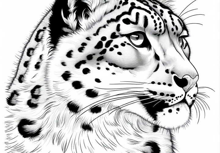 Template de colorat cu leopard de zăpadă - Descărcare gratuită