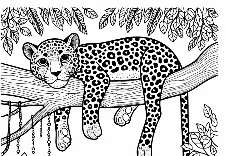 Leopard leží na vetve stromu - zadarmo na maľovanie