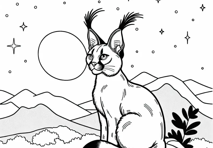 Karakal sedí na kopci pri západe slnka – Zafarbiť obrázok zadarmo