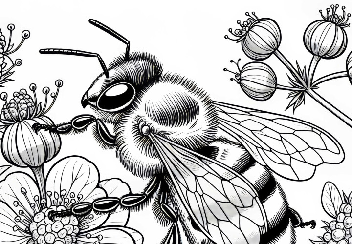 Bee – Realistic Coloring Page Free