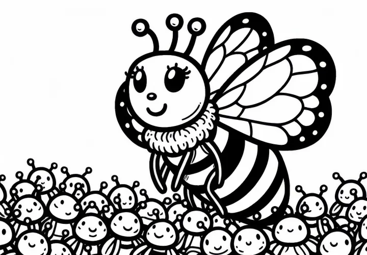 Odtlačok na vyfarbenie včeliej kráľovnej – bezplatná predloha na vymaľovanie
