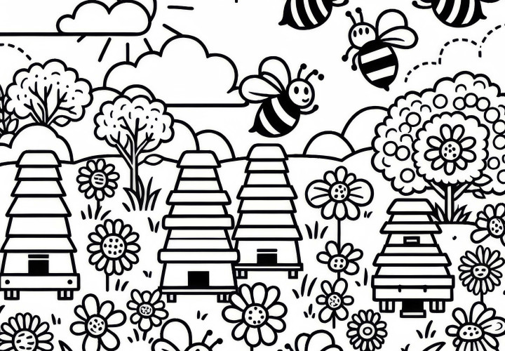 Beehouses coloring page free