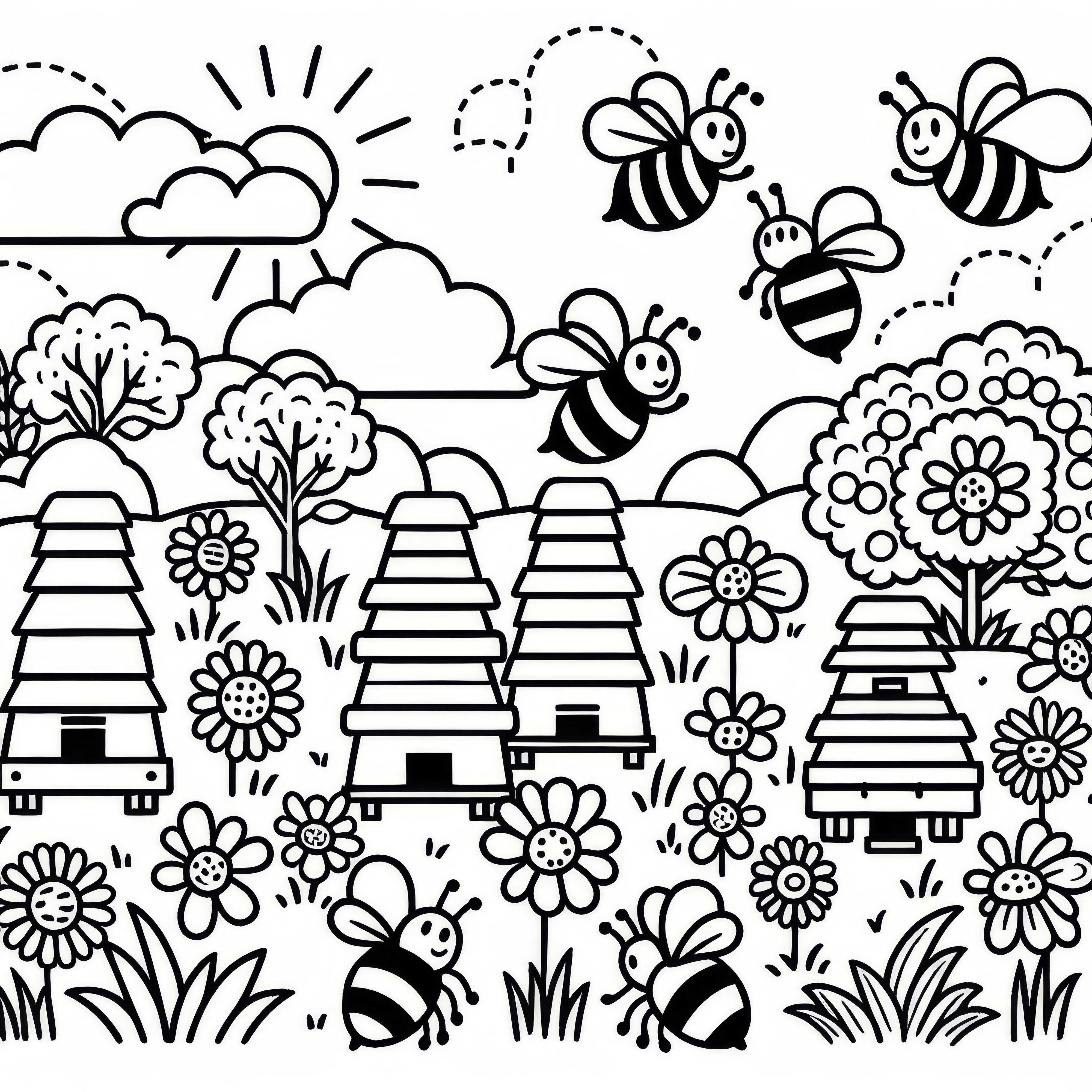 Beehouses coloring page free