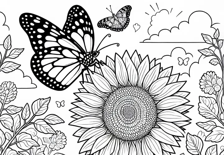 Motýľ na slnečnici – Zadarmo na vymaľovanie