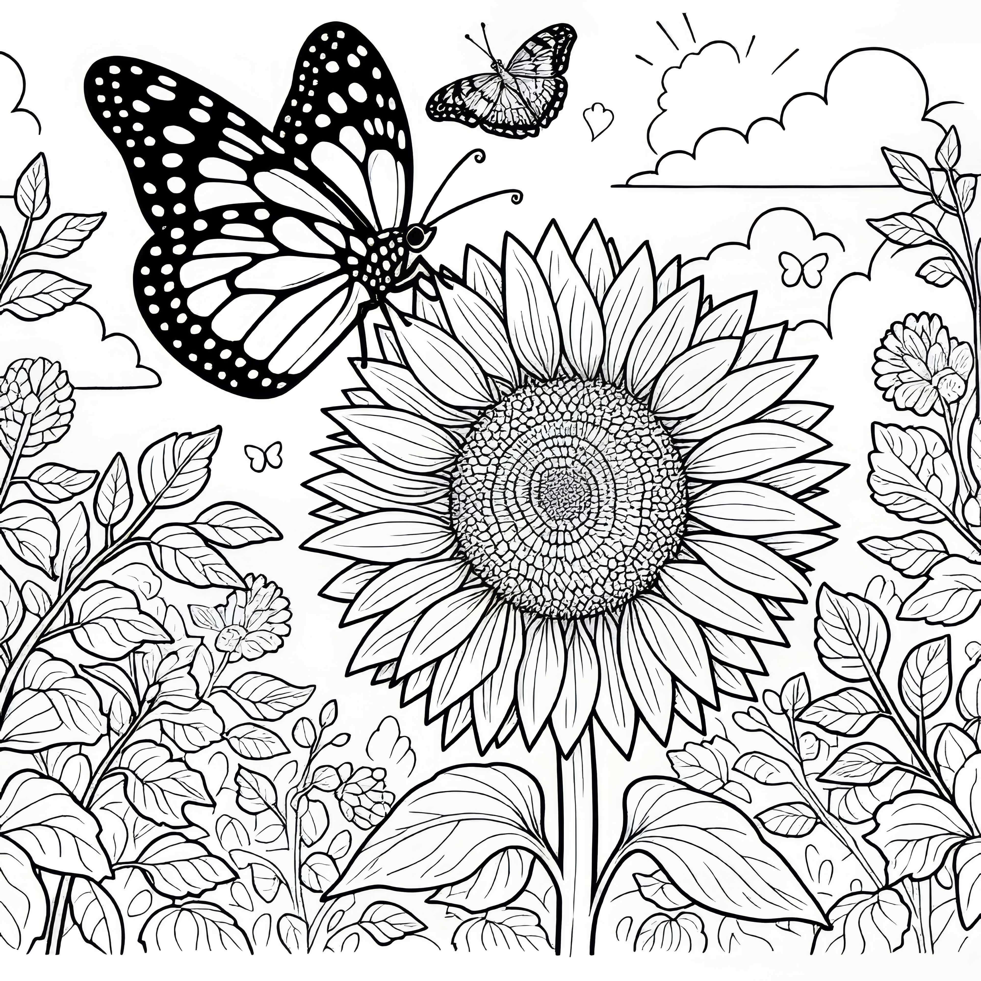 Fluture pe floarea-soarelui - Desen de colorat gratuit