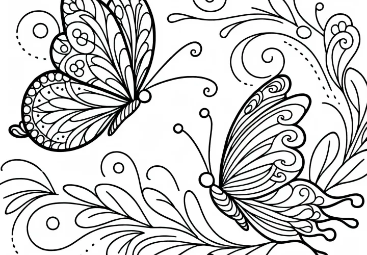 Dva motýle tancujú vo vzduchu – Farbová predloha zadarmo