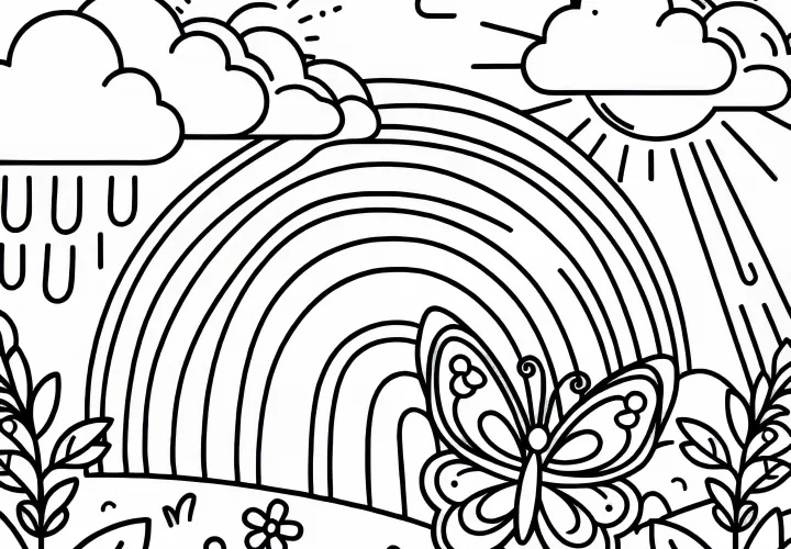 Motýľ pred dúhou ako omaľovánka zadarmo