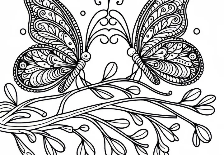 Pár motýľov na vetve - Zadarmo na vytlačenie