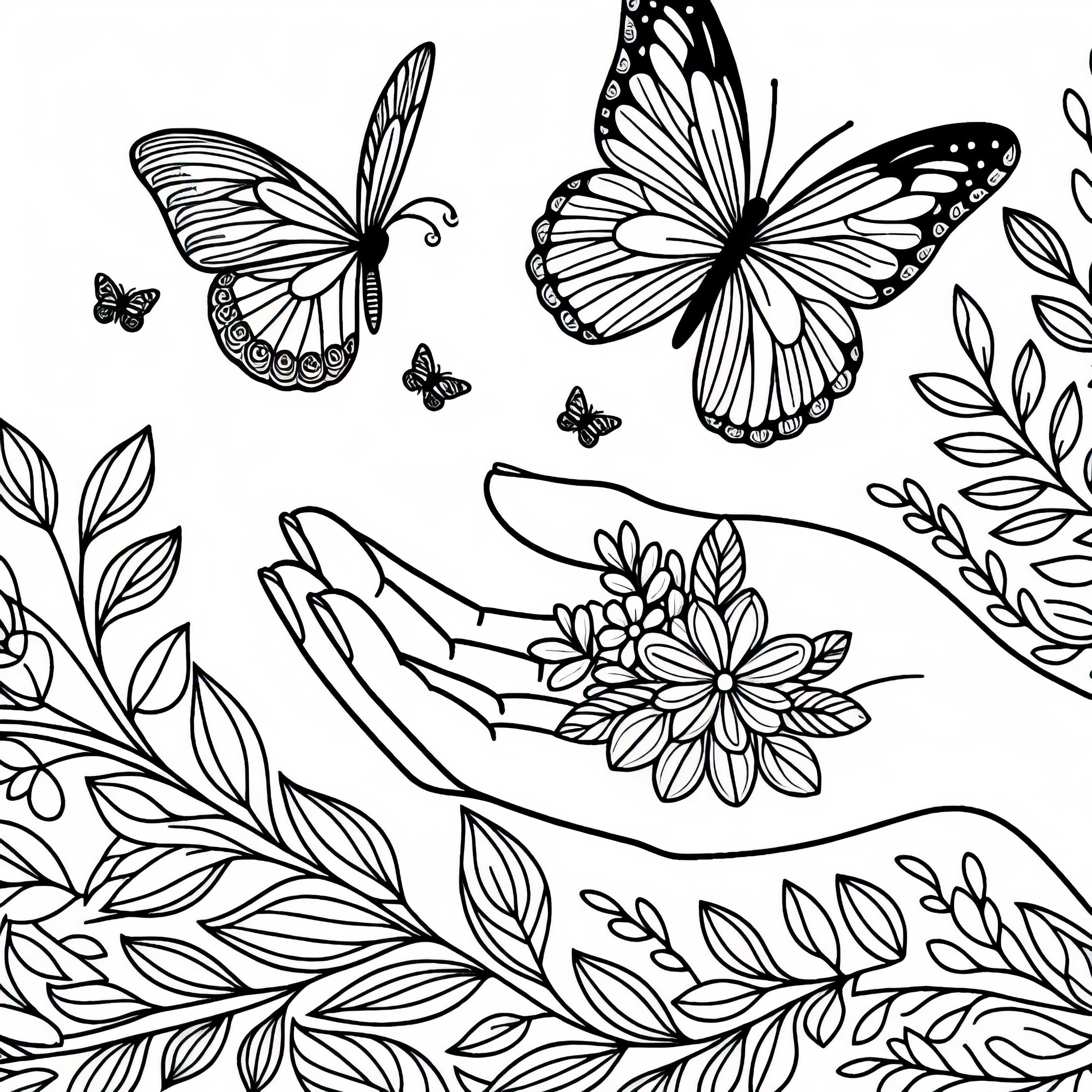 Fluture aterizează pe mână – Imagine de colorat gratuit