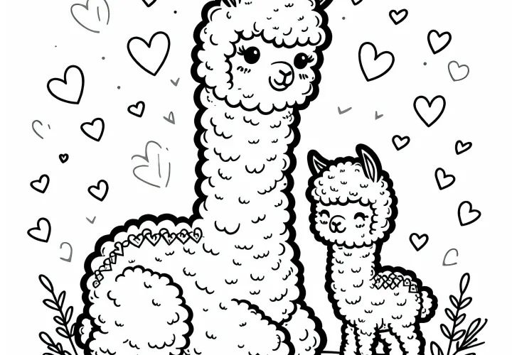 Bábätko alpaky vedľa matky – Bezplatná maľovacia predloha