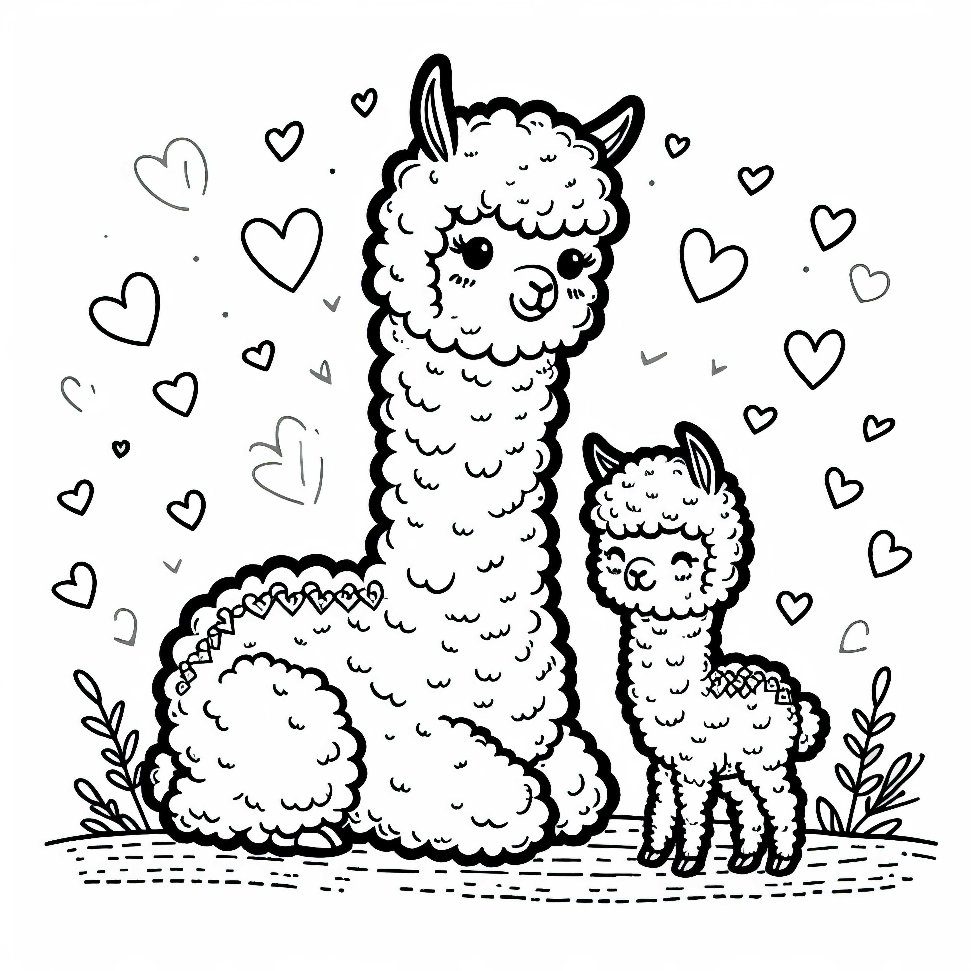 Bábätko-alpaka vedľa matky – Bezplatná omaľovánka Baby alpaka vedľa matky - bezplatná farebná predloha