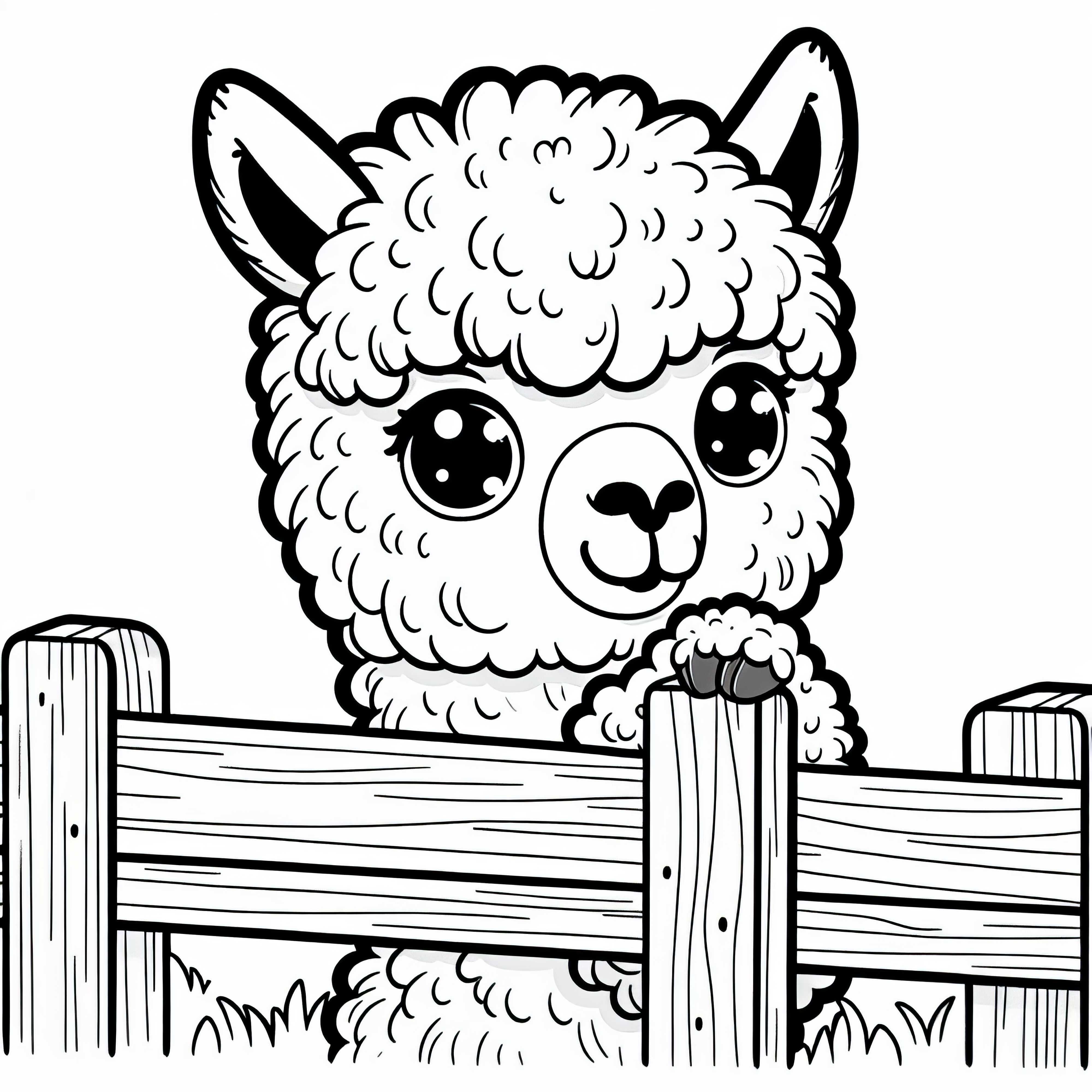 Alpaka sa pozerá cez plot s vtipným výrazom - Bezplatná predloha na maľovanie Alpaka pozerá cez plot s vtipným výrazom - bezplatná predloha na maľovanie