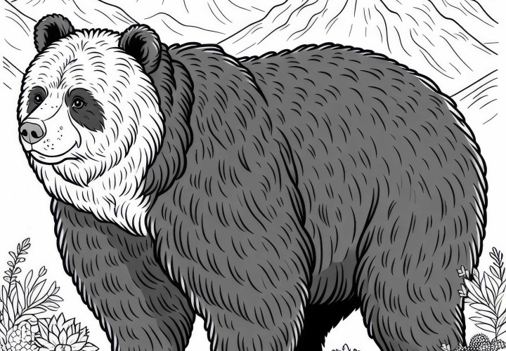 Obrázok na vyfarbenie brýlového medveďa zadarmo