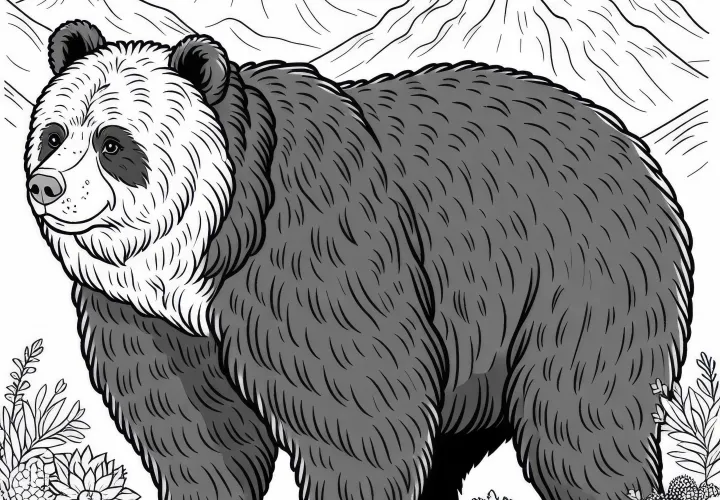 Obrázok na vyfarbenie brýlového medveďa zadarmo