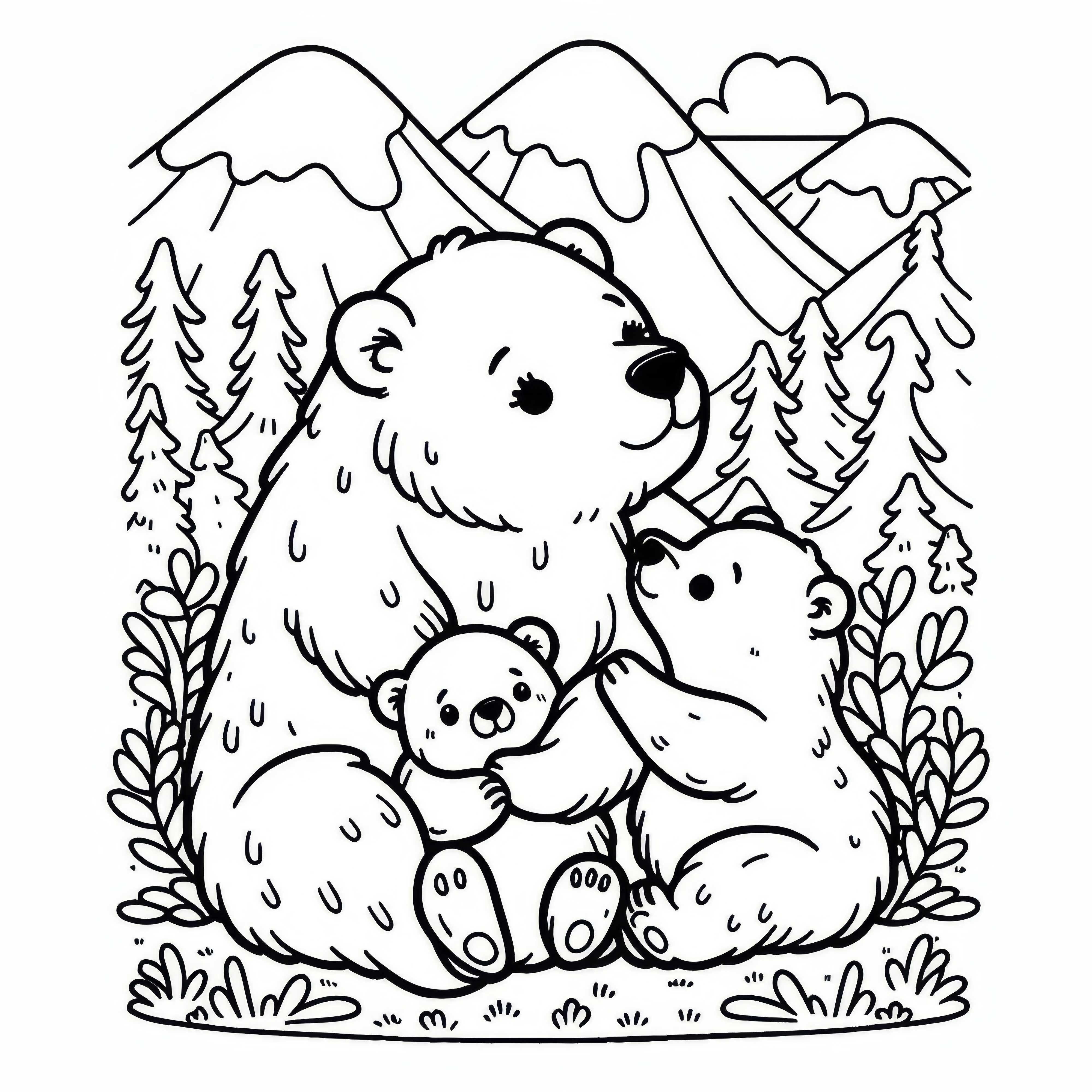 Matka medveďa s dvoma mláďatami - vymaľovanka zadarmo Materská medvedica s dvoma mláďatami - omaľovánka zadarmo