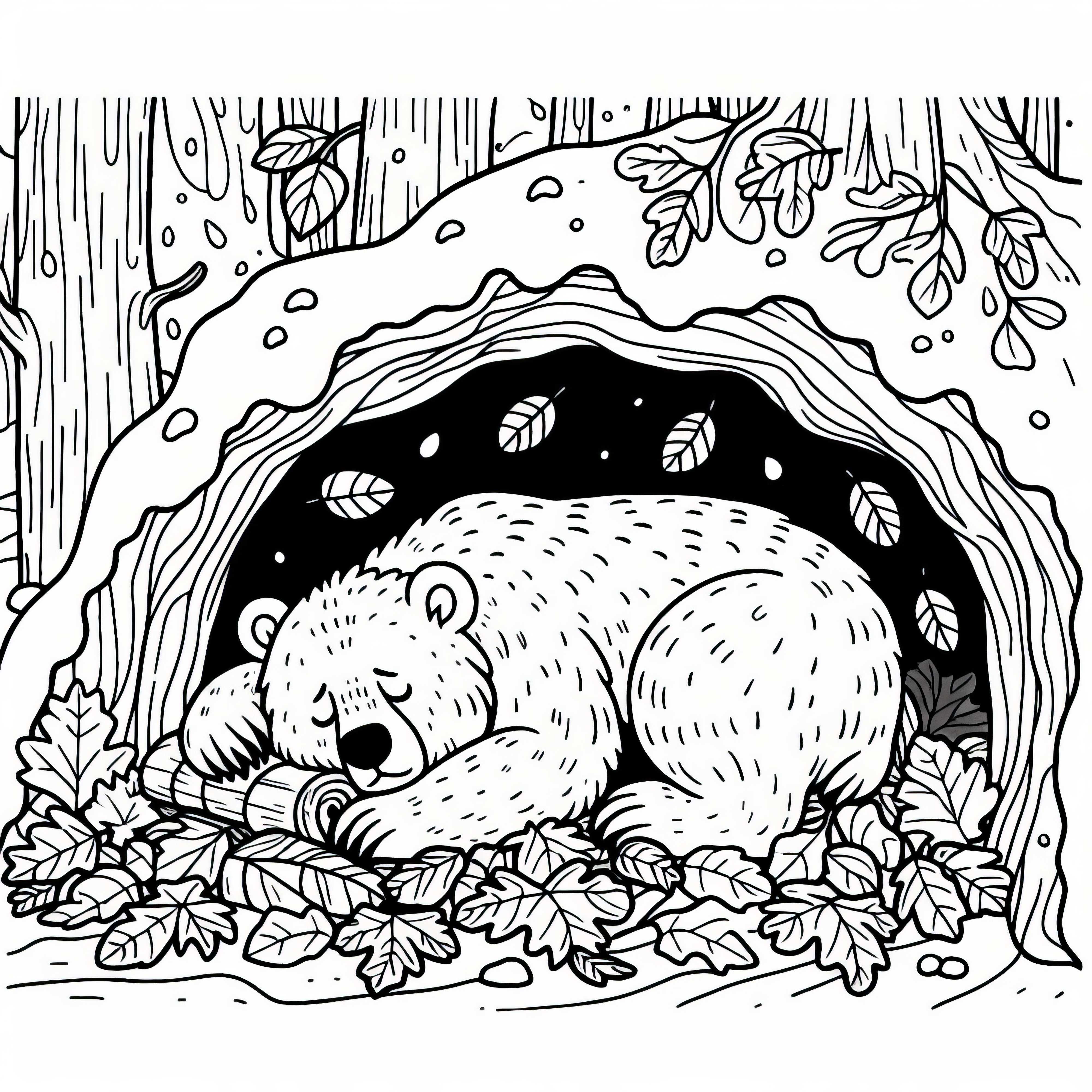 Orso che dorme nella caverna – Immagine da colorare gratuita