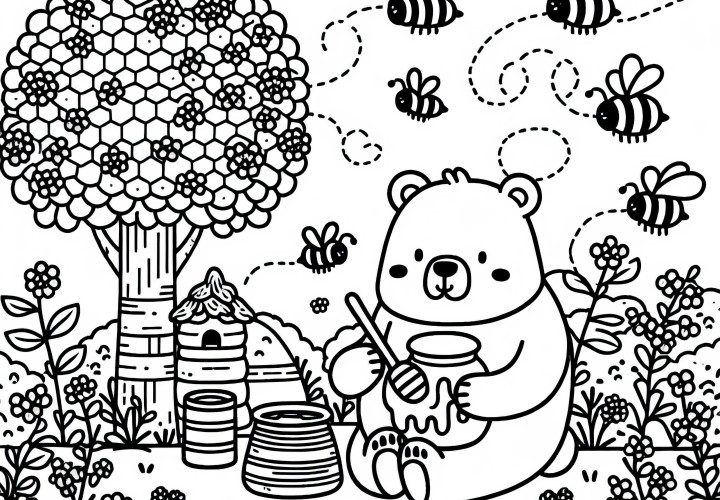L'orso mangia miele - Disegno da colorare gratuito